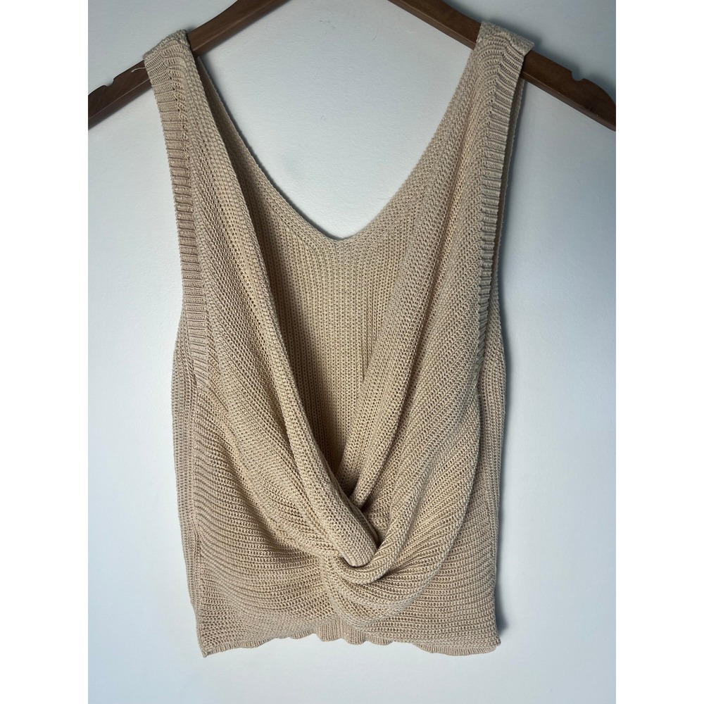 Emery Rose Knit Tank Top Wm M Beige Twist Front‎ V-Neck Sweater Vest Euro Summer